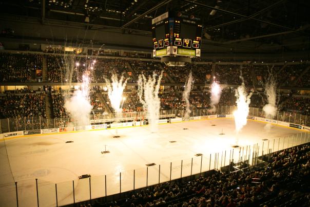 Interior shot of Van Andel Arena during a Griffins Hockey game.