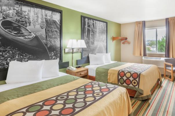 Two double beds in hotel room
