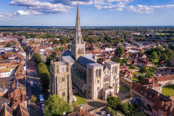 A drone view of Chichester Cathedral