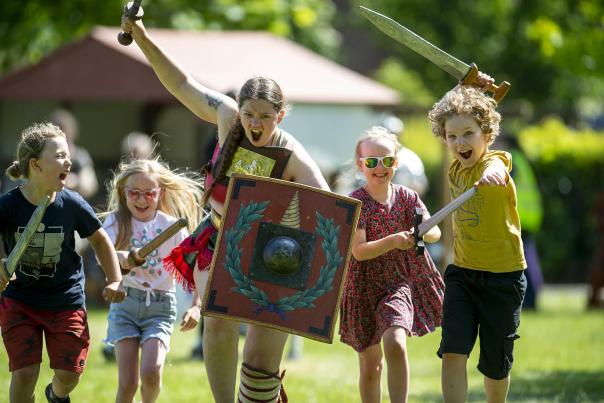 children participating in Roman Week in Chichester