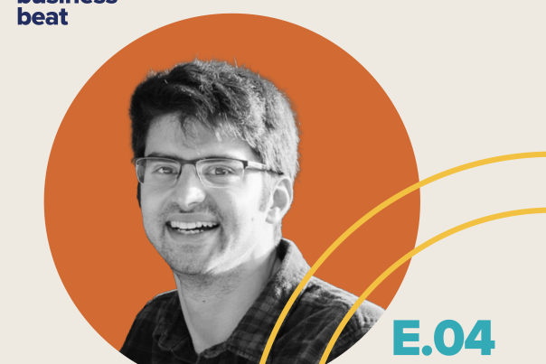 The Greeley Business Beat Cover Art. Cover reads: E.04 Where the big screen hides a small speakeasy with Justin Ghofrani.