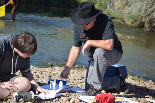 Poudre Learning Center teacher and student on the river