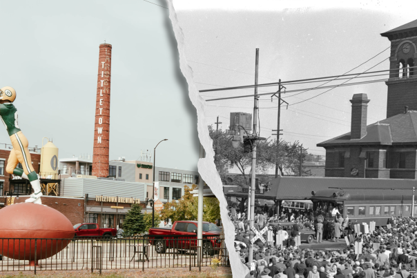 Side by side images of The Depot now versus when it first opened.
