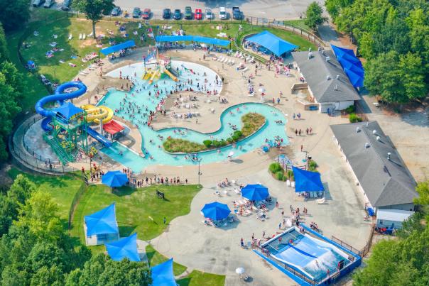 An aerial view of Discovery Island Waterpark in Simpsonville, SC.