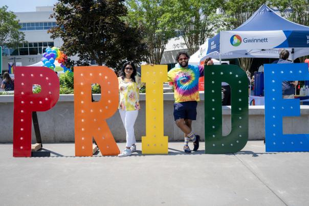 Large Pride letters in rainbow colors