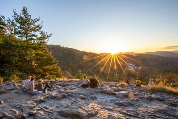 People watching the sunset on Sunset Rock in Highlands, North Carolina