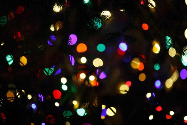 Close up of colorful Christmas lights.