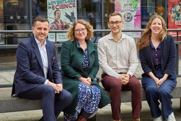 Dominic Gibbon, Lisa Mallaghan, Max Mays, Janthai Mills Ward sat outside Hull Truck Theatre