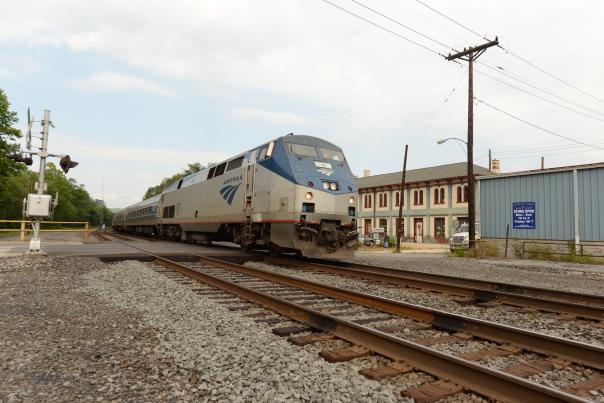 Passenger train at the Amtrak Station in Huntingdon, Pennsylvania