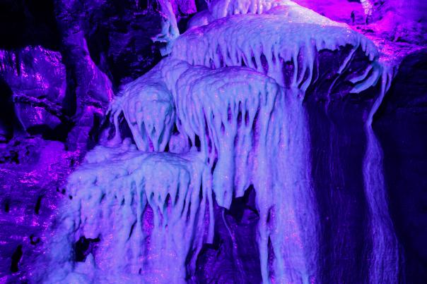 Formation in Lincoln Caverns & Whisper Rocks during their Come to the Darkside Blacklight Adventures!