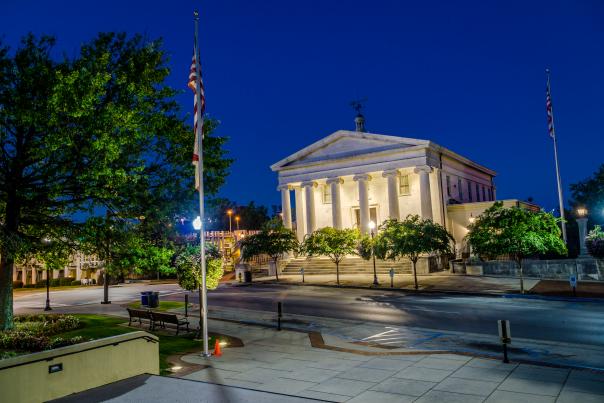 American Flag Bank Downtown Huntsville Nighttime