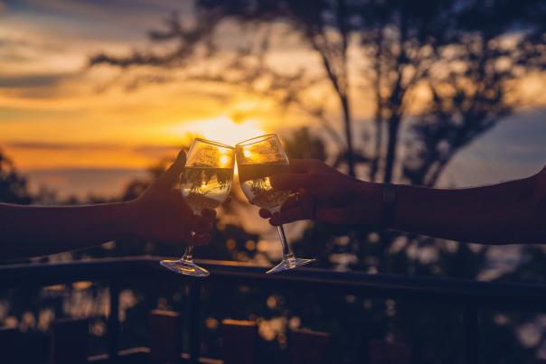 Sunset drink toast