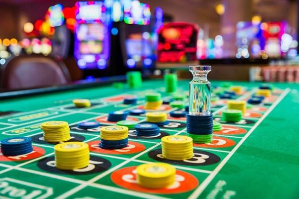 A roulette table with chips at French Lick Casino in Orange County