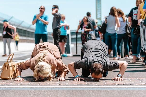 Kissing the bricks at Indianapolis Motor Speedway