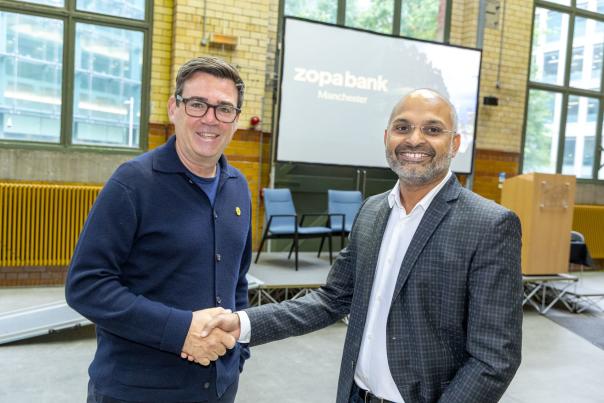 Greater Manchester Mayor, Andy Burnham with Zopa Bank CEO, Jaidev Janardana