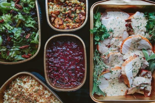 Thanksgiving spread with turkey, stuffing and cranberry sauce from the Four Seasons in Irving