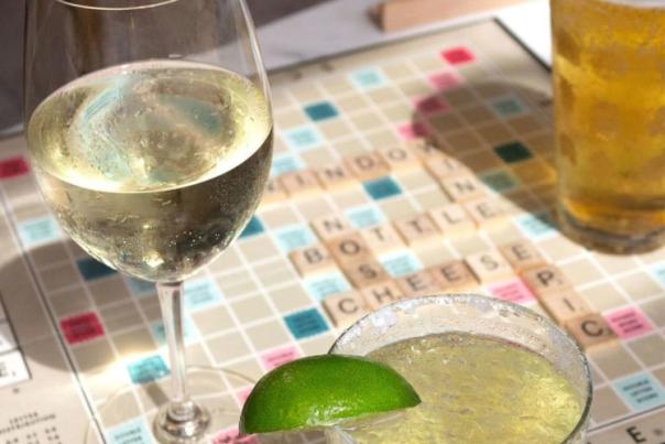 Nosh & Bottle drinks on Scrabble board