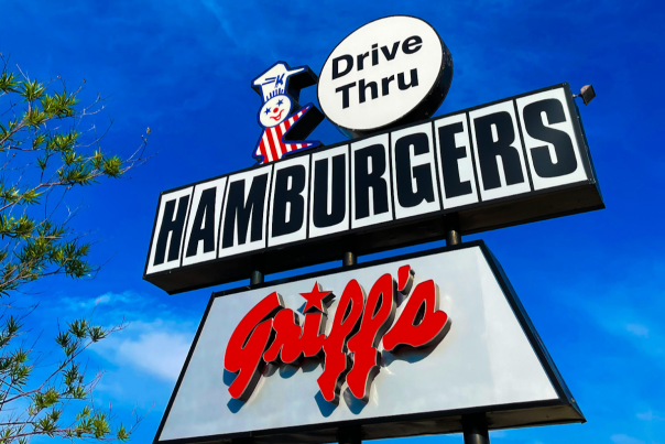 Griff's Hamburgers Drive Through Sign In Irving, TX