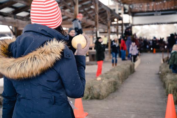 Woman about to curl a rutabaga