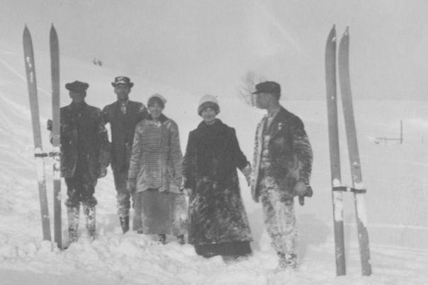 vintage people in snow