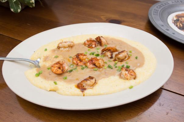 A hearty plate of shrimp and grits from Mannings Restaurant in Clayton, NC.