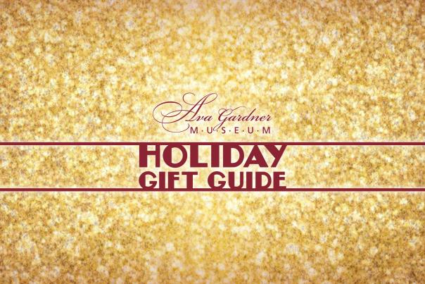 Holiday Gift Guide on Gold Glitter Background with Art Deco Typography