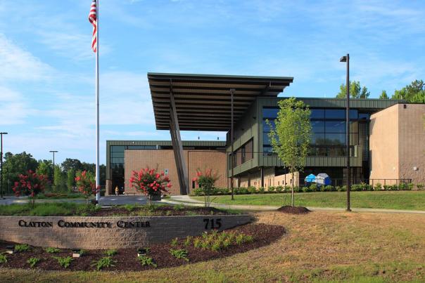 The grand exterior of the Clayton Community Center in Clayton, NC.