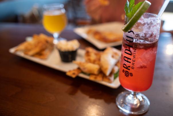 Cocktail and appetizers at Radius Brewing in Emporia