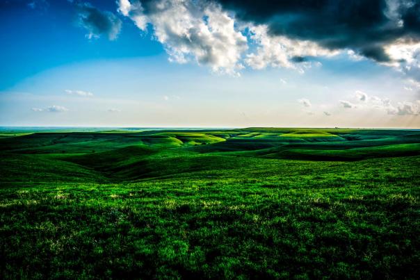 The green rolling hills of the flint hills in spring