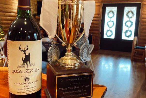 A Bottle of White Tail Run Winery Chambourcin Oak Wine in Edgerton, KS
