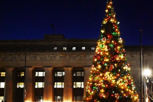 Mature Traveler Downtown Christmas Tree