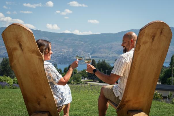 Couple Wine Tasting on Patio at Mt Boucherie Winery 4