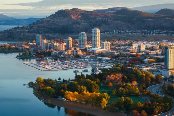 Downtown Kelowna during Fall Aerial 10