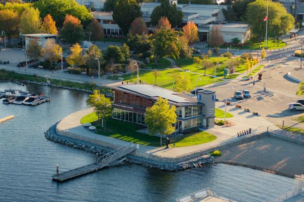 Kelowna Visitor Centre Downtown Aerial Fall 2024