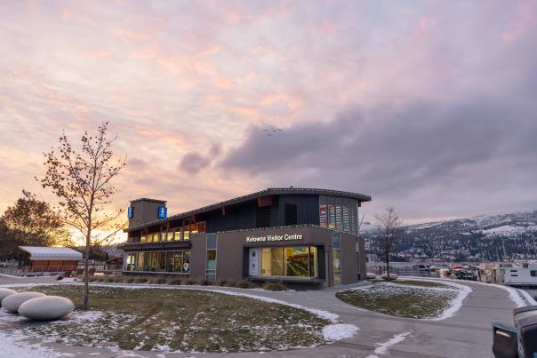 Kelowna Visitor Centre with Christmas Lights