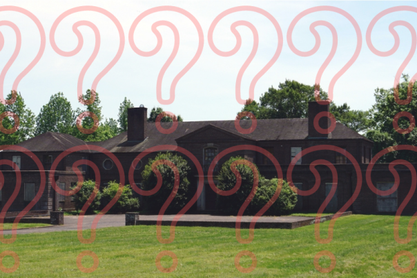 Exterior of Eugenia Williams House in Knoxville Tennessee with a question mark watermark