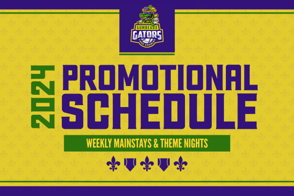 The Lake Charles Gumbeaux Gators have unveiled the 2024 promotional schedule, headlined by thrilling theme nights and weekly mainstays.