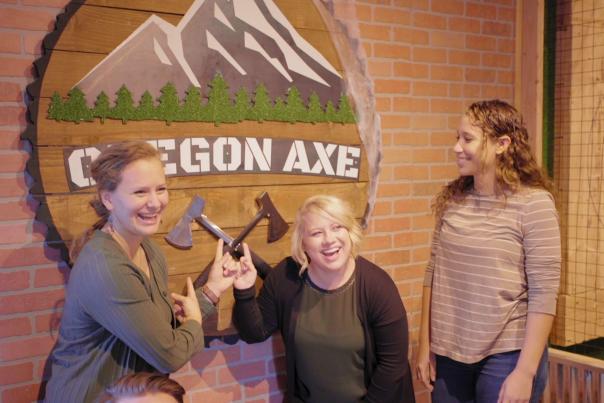People Posing at Oregon Axe in Springfield, OR