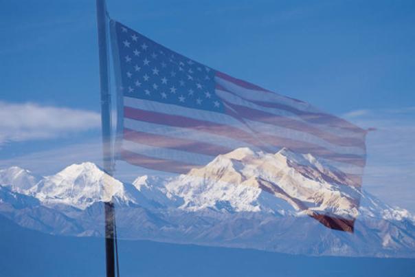 Flag Against Mountains
