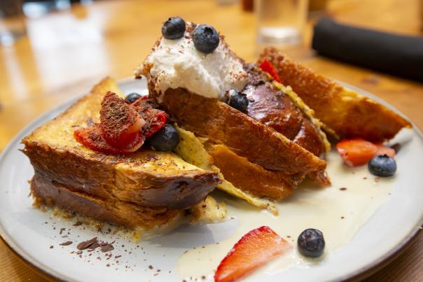French toast with berries and cream at People's Kitchen
