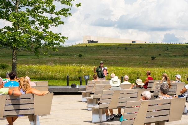 A park ranger speaks to visitors at the Flight 93 National Memorial near Shanksville.