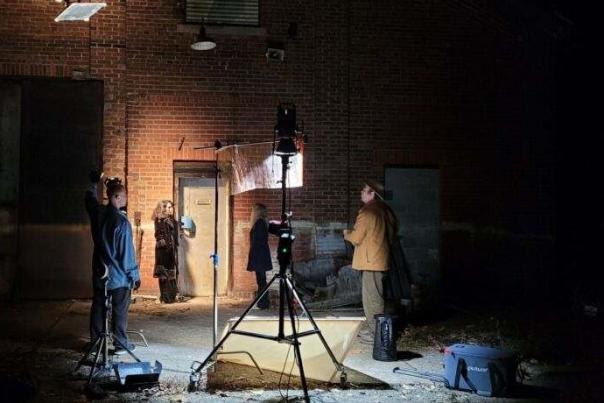 Filming a scene of "The Abomination of Frankenstein" in the Bownsville Borough Building.