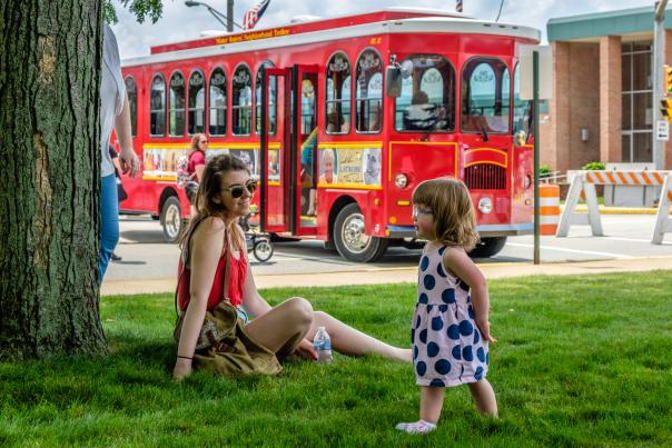 Family enjoying downtown Latrobe for Mister Rogers Family Day