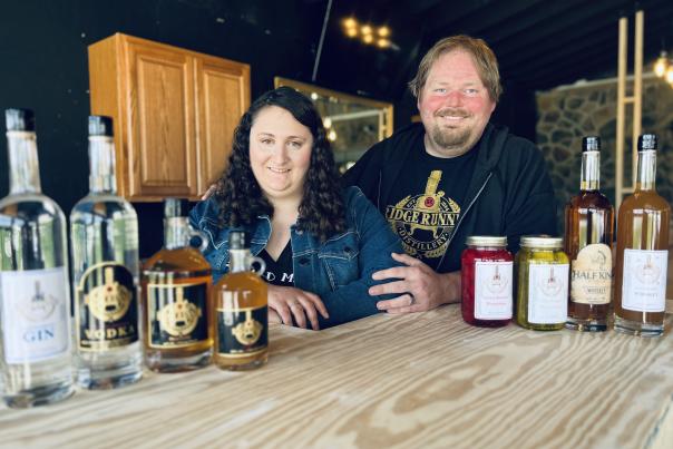 Christian and Tia Klay show off some of their Ridge Runner Distillery beverages.