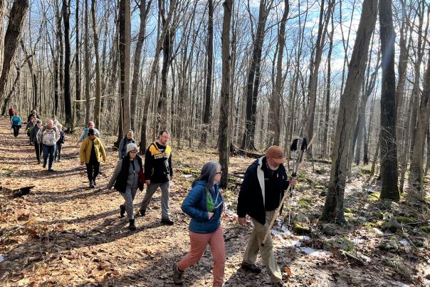 Nearly three dozen hikers took to Laurel Hill State Park for a morning hike on Jan. 1, 2023.