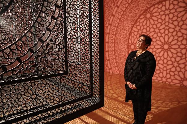 Anila Quayyum Agha pictured with her artwork in 2019