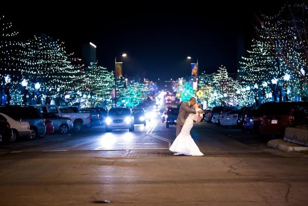 christmas lights wedding couple mass street ceremony