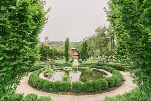 Gardens with a circular reflecting pond