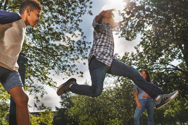 Kids jumping at Keeneland in Lexington, KY.