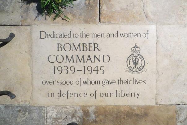 A commemorative stone on the floor in Lincoln Cathedral for Bomber Command
